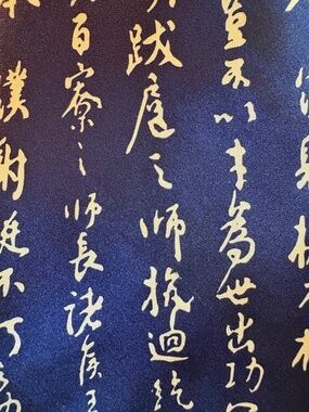 Kai Long Vintage 100% Silk Chinese Calligraphy Script Tie Navy Gold